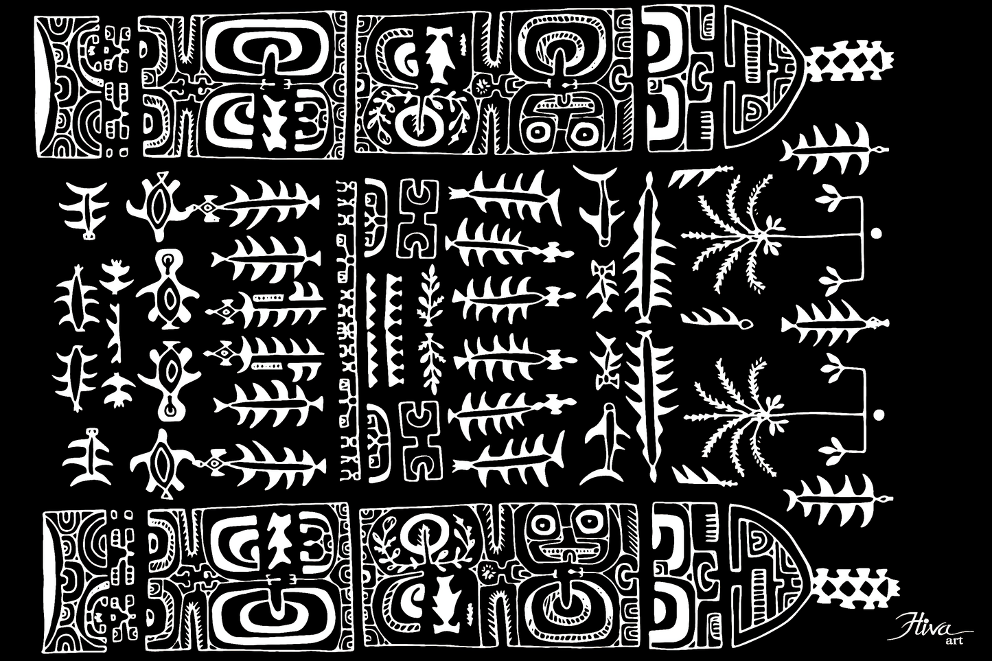 sc-0004 White on black Marquesan tattoos Silk/Chiffon Sarong