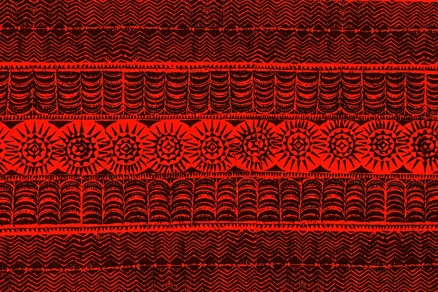 sc-0019 Black on red Austral tattoo patterns Silk/Satin Sarong